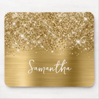 Glittery Gold Glam Name Mouse Mat