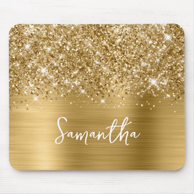Glittery Gold Glam Name Mouse Mat (Front)