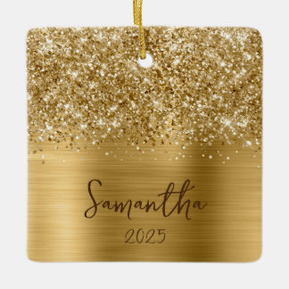 Glittery Gold Glam Name Photo Ceramic Ornament