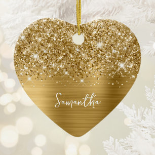 Glittery Gold Glam Name Photo Ceramic Tree Decoration