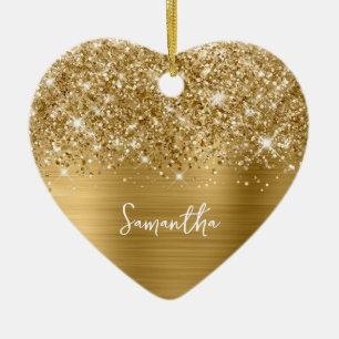 Glittery Gold Glam Name Photo Ceramic Tree Decoration