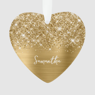 Glittery Gold Glam Name Photo Ornament