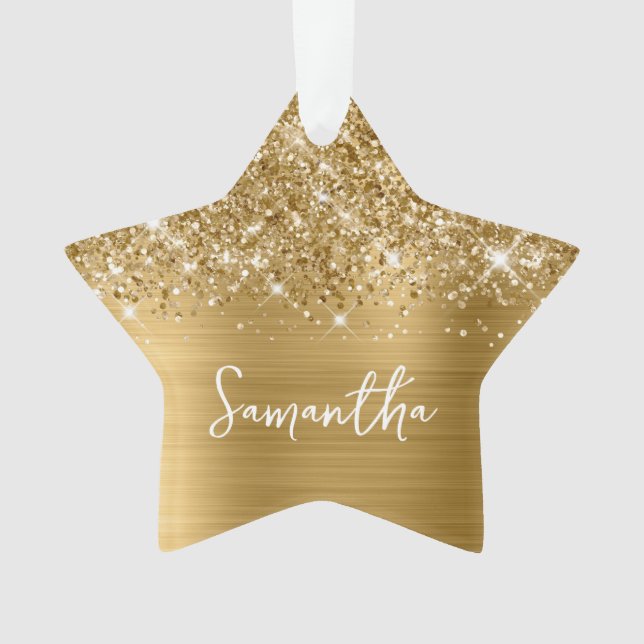 Glittery Gold Glam Name Star Ornament (Front)