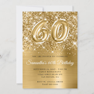 Glittery Gold Glam Number 60th Birthday Invitation