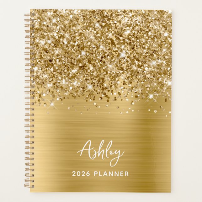 Glittery Gold Glam Personalised 2023 Planner (Front)