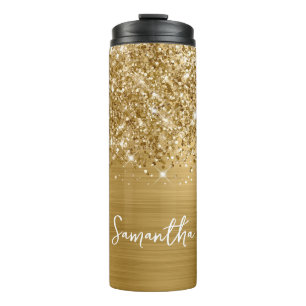 Glittery Gold Glam Personalised Name Thermal Tumbler