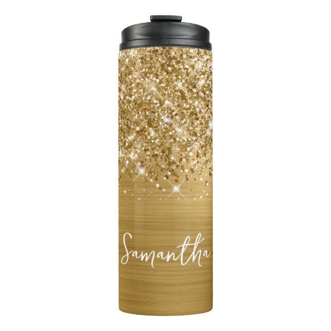 Glittery Gold Glam Personalised Name Thermal Tumbler (Front)