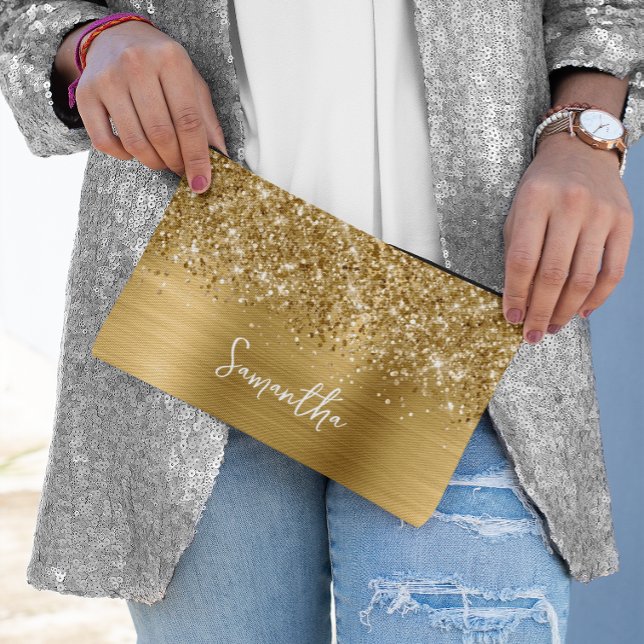 Glittery Gold Glam Script Name Accessory Pouch (Glittery Gold Glam Script Name Accessory Pouch)