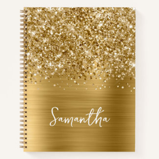 Glittery Gold Glam Script Name Notebook