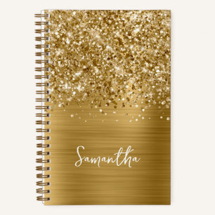 Glittery Gold Glam Script Name Notebook