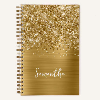 Glittery Gold Glam Script Name Notebook