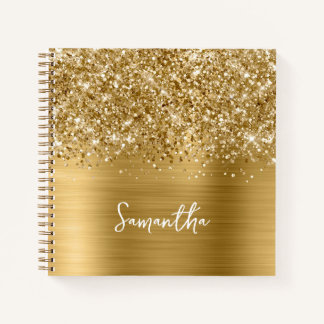 Glittery Gold Glam Script Name Notebook
