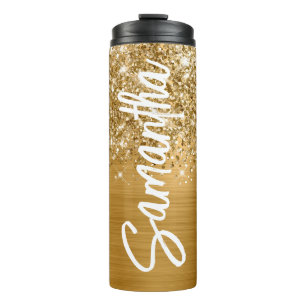 Glittery Gold Glam Vertical Name Personalised Thermal Tumbler