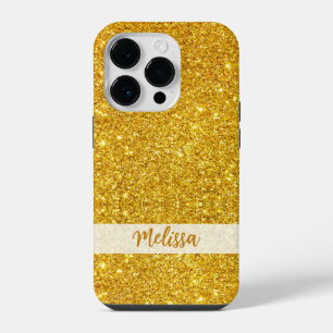 Glittery Gold Glitter Custom Name Personalised iPhone 14 Pro Case