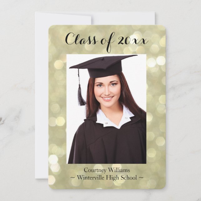 Glittery Gold Graduation Photo Announcement (Front)