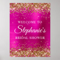 Glittery Gold Hot Pink Foil Bridal Shower Welcome