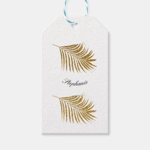Glittery Gold Leaf Custom Name Birthday Holiday Gift Tags