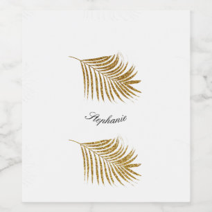 Glittery Gold Leaf Custom Name Birthday Holiday Wine Label