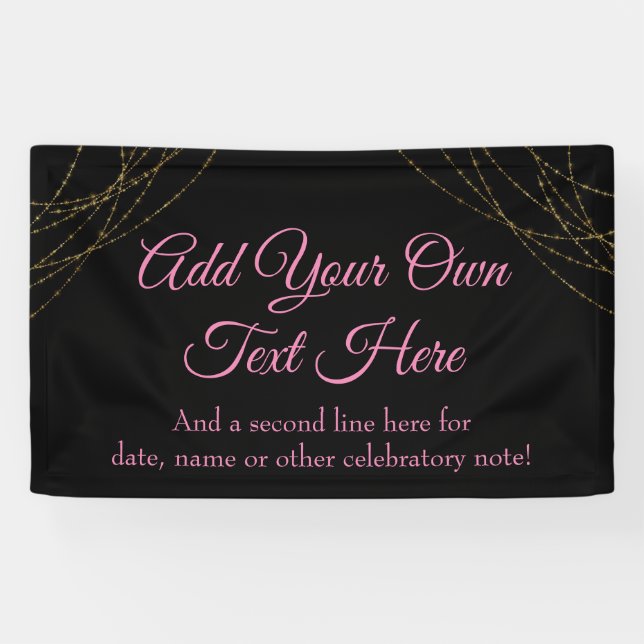 Glittery Gold Light Strings Add Your Own Text Banner (Horizontal)