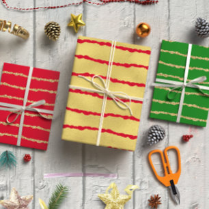 Glittery gold lines Christmas set of 3 Wrapping Paper Sheet