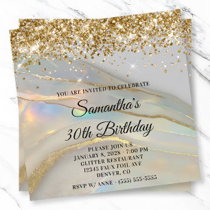Glittery Gold Marbled Opal 30th Birthday Invitation