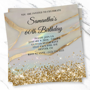 Glittery Gold Marbled Opal 60th Birthday Invitation