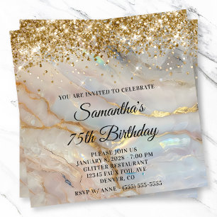 Glittery Gold Marbled Opal 75th Birthday Invitation