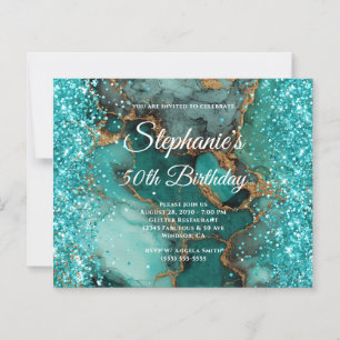 Glittery Gold Marbled Turquoise 50th Birthday