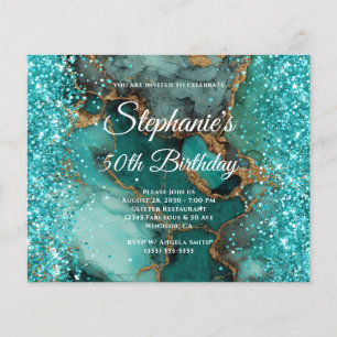 Glittery Gold Marbled Turquoise 50th Birthday Flyer