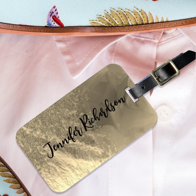 Glittery Gold Metallic Fancy Chic Calligraphy Luggage Tag (Creator Uploaded)
