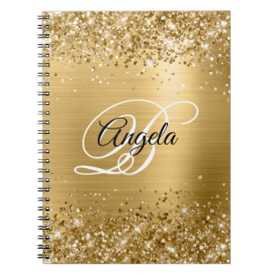 Glittery Gold Metallic Fancy Monogram Notebook