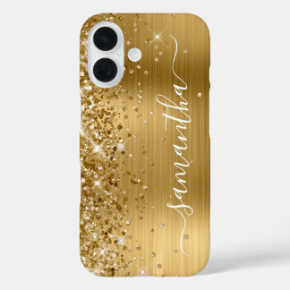 Glittery Gold Metallic Girly Signature iPhone 16 Case