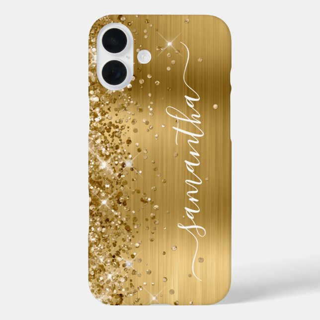 Glittery Gold Metallic Girly Signature Case-Mate iPhone Case (Back)
