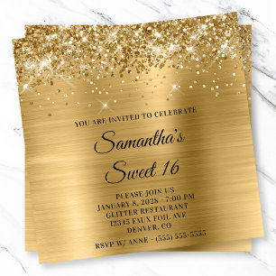 Glittery Gold Metallic Look Sweet 16 Invitation