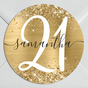 Glittery Gold Metallic Personalised 21 Classic Round Sticker