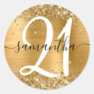 Glittery Gold Metallic Personalised 21 Classic Round Sticker