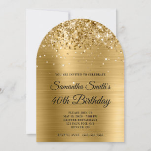 Glittery Gold Metallic Photo 40th Birthday Invitation