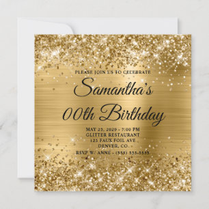 Glittery Gold Monogram Birthday Invitation