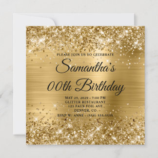 Glittery Gold Monogram Birthday Invitation