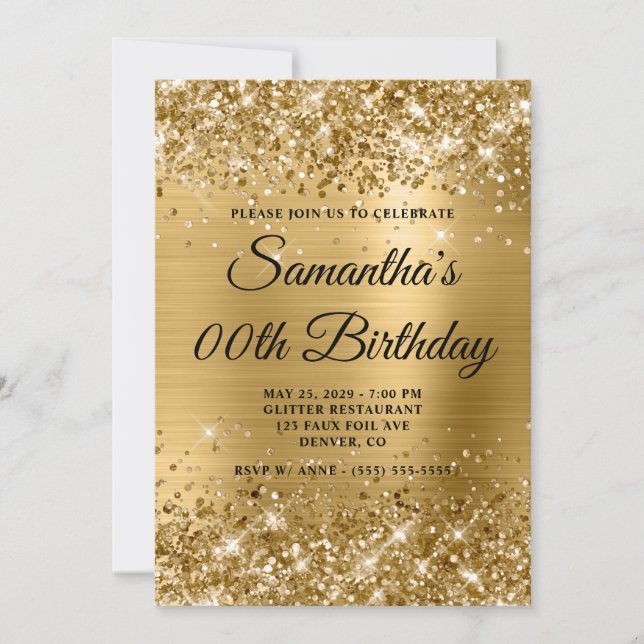 Glittery Gold Monogram Birthday Invitation (Front)