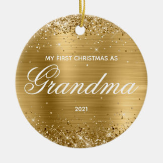 Glittery Gold My First Christmas as Grandma Ceramic Tree Decoration