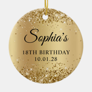 Glittery Gold Ombre 18th Birthday Photo Ceramic Tree Decoration