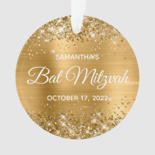 Glittery Gold Ombre Foil Bat Mitzvah Ornament