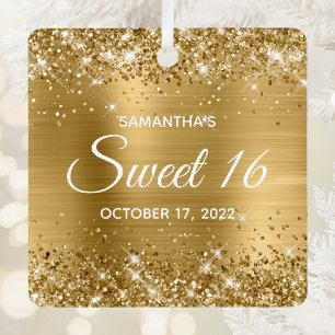 Glittery Gold Ombre Foil Sweet 16 Metal Tree Decoration