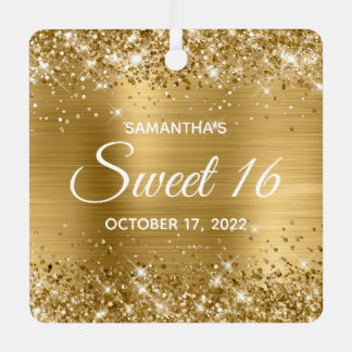 Glittery Gold Ombre Foil Sweet 16 Metal Tree Decoration
