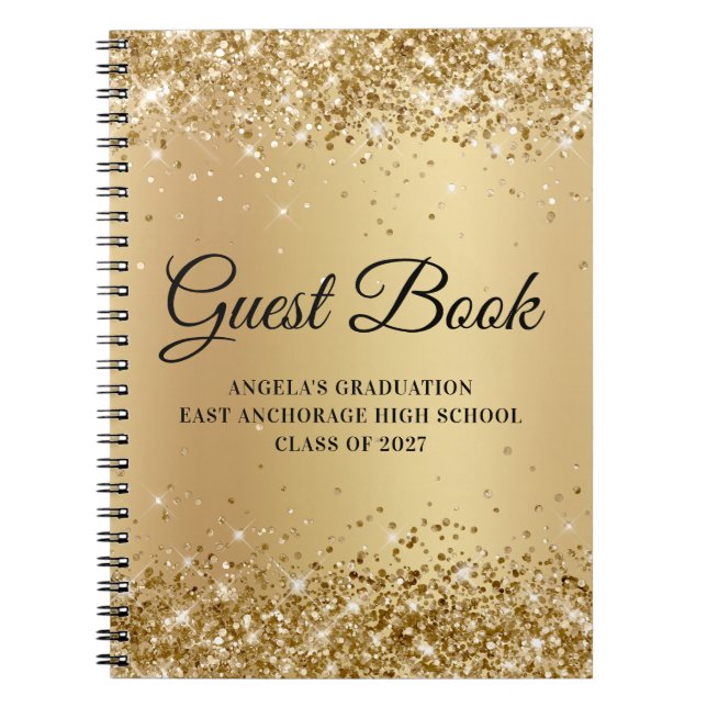 Glittery Gold Ombre High School Graduation Guest Notebook (Front)