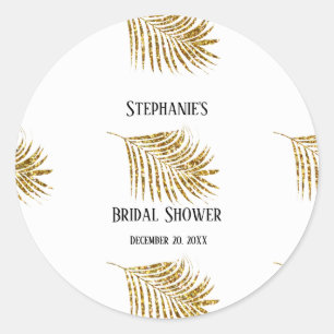 Glittery Gold Palm Tree Leaf Wedding Bridal Shower Classic Round Sticker