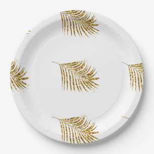 Glittery Gold Palms Tropical Weddings Celebrations Paper Plate