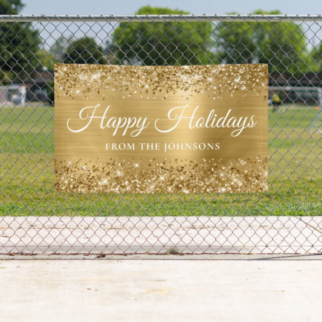 Glittery Gold Personalised Happy Holidays Banner (Insitu)