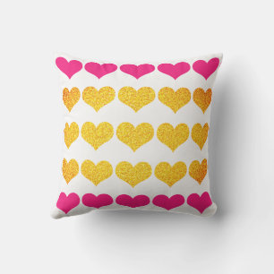Glittery Gold Pink Heart Valentines Day 2023 Gift  Cushion